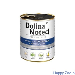 Mokra karma dla psa Dolina Noteci Premium bogata w dorsza z brokułami puszka 800 g