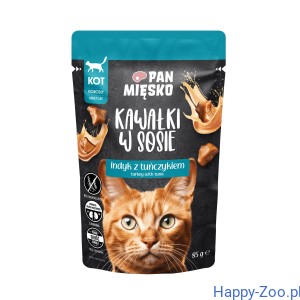 Karma mokra dla kota Pan Mięsko Kawałki w sosie Indyk z tuńczykiem (dorosły) 85 g