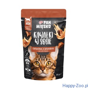 Karma mokra dla kota Pan Mięsko Kawałki w sosie Cielęcina z jeleniem (dorosły) 85 g