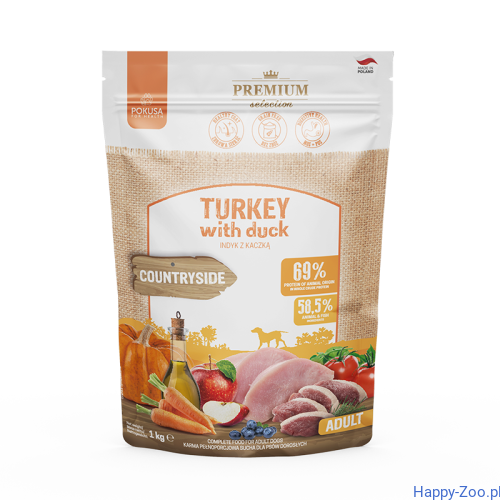 Pokusa Premium Selection Countryside  karma sucha dla psów dorosłych ras dużych indyk z kaczką  1kg.jpg