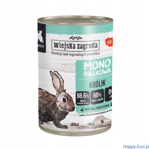 Wiejska Zagroda Kot Królik mono proteinowa dla kociąt, puszka 400g.jpg
