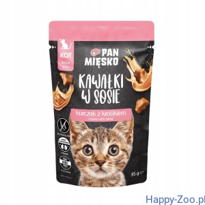 Pan Mięsko Karma mokra dla kota Kawałki w sosie Kurczak z królikiem (kociak)