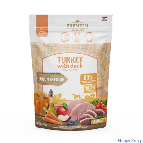 Pokusa Premium Selection Countryside  karma sucha dla psów dorosłych ras dużych indyk z kaczką  1kg.jpg